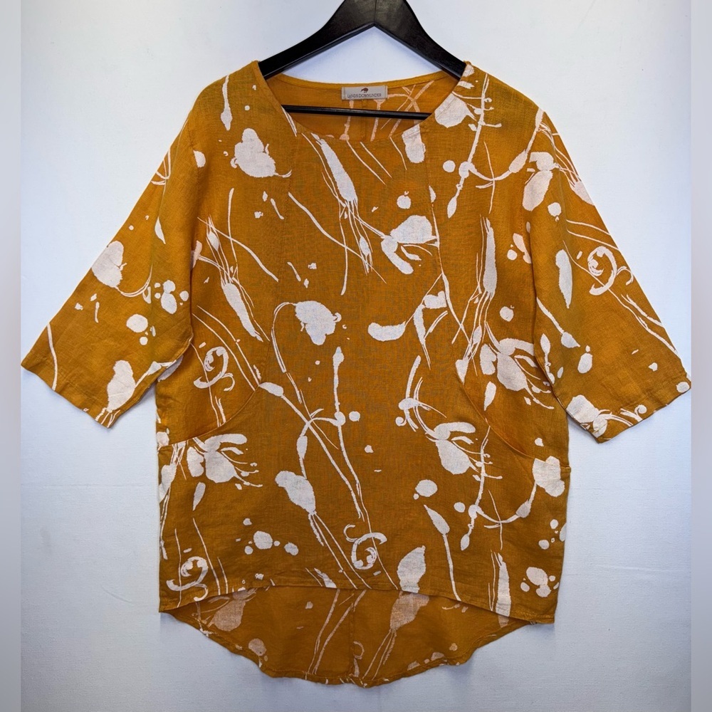 Lands Downunder sz M tunic top linen lagenlook‎ Coastal lightweight floral Italy